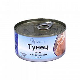 Тунец филе в собственном соку AQUAMARR 185 г жесть, Таиланд Тунец филе в собственном соку AQUAMARR 185 г жесть, Таиланд